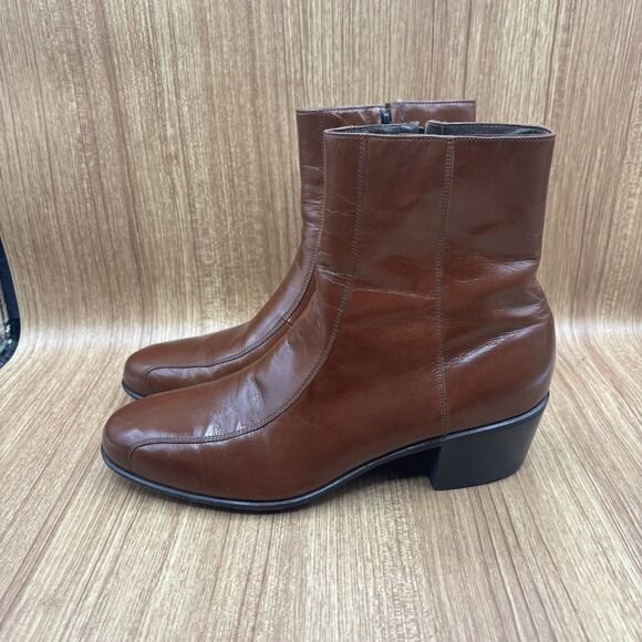 FLORSHEIM IMPERIAL MEN'S 9.5 D BROWN LEATHER SIDE ZIP ANKLE  BOOTS. - Picture 3 of 8